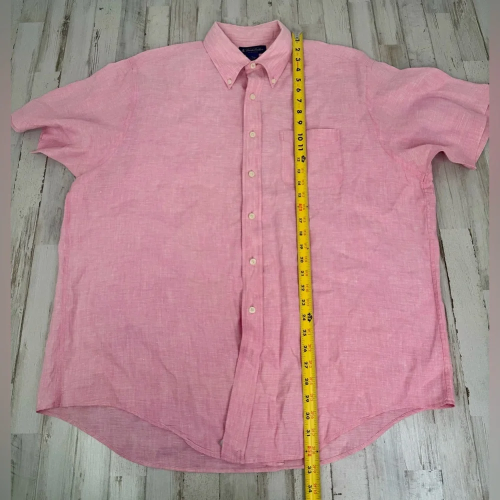 Brooks Brothers Button-Up Shirt Men XL Pink 100% Irish Linen Short Sleeve - Picture 5 of 9